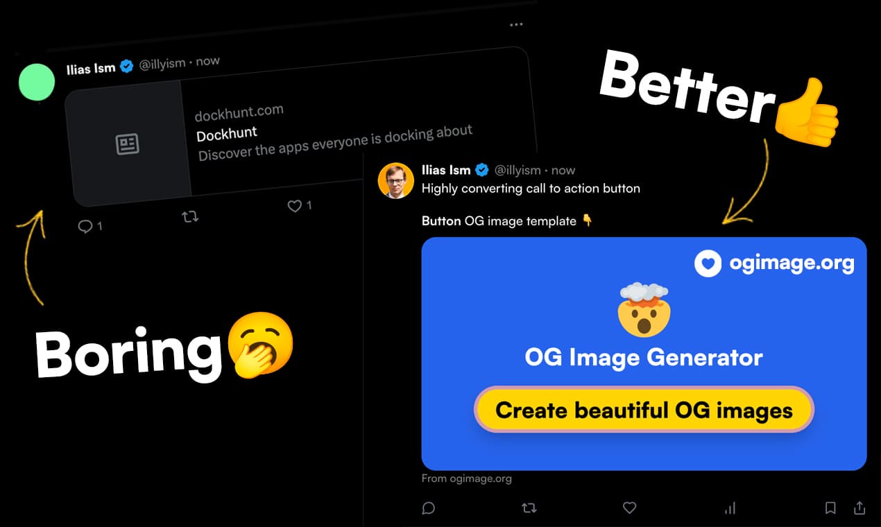 Before and after of a boring and a better twitter card image